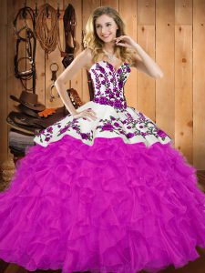 Excellent Sleeveless Lace Up Floor Length Embroidery and Ruffles Quinceanera Gowns