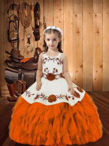 Dramatic Ball Gowns Little Girls Pageant Dress Wholesale Orange Straps Organza Sleeveless Floor Length Lace Up
