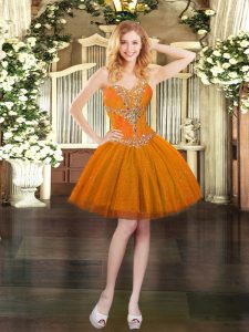  Orange Prom Evening Gown Prom and Party with Beading Sweetheart Sleeveless Lace Up