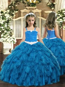 Lovely Organza Sleeveless Floor Length Little Girls Pageant Dress and Appliques and Ruffles