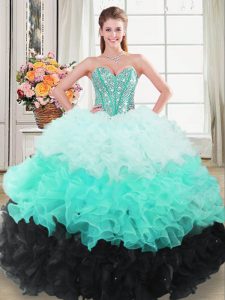 Fabulous Multi-color Ball Gowns Sweetheart Sleeveless Organza Floor Length Lace Up Beading and Ruffled Layers Quinceanera Dress