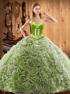 Hot Selling Multi-color Satin and Fabric With Rolling Flowers Lace Up Sweetheart Sleeveless With Train Vestidos de Quinceanera Sweep Train Embroidery