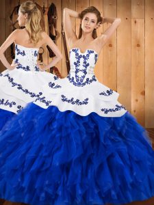  Satin and Organza Sleeveless Floor Length Quinceanera Gowns and Embroidery and Ruffles