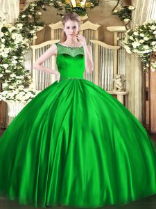 Graceful Scoop Sleeveless Zipper Quinceanera Gown Green Satin