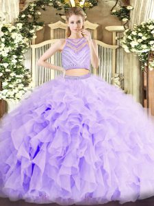 Glorious Floor Length Lavender Ball Gown Prom Dress Scoop Sleeveless Zipper