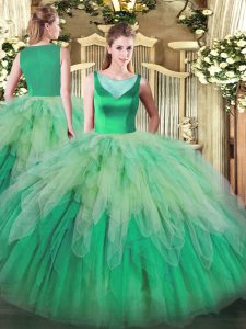 Glittering Sleeveless Floor Length Beading and Ruffles Backless Sweet 16 Dress with Multi-color
