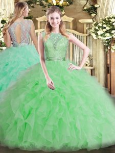 Apple Green Sleeveless Beading and Ruffles Floor Length Quinceanera Gown