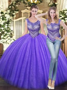  Scoop Sleeveless Lace Up 15 Quinceanera Dress Lavender Tulle