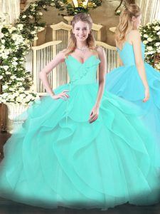 Enchanting Floor Length Ball Gowns Sleeveless Aqua Blue Ball Gown Prom Dress Zipper