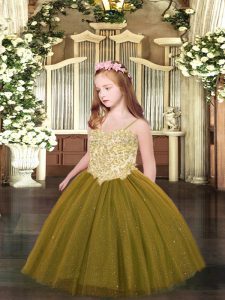  Tulle Sleeveless Floor Length Little Girl Pageant Dress and Appliques