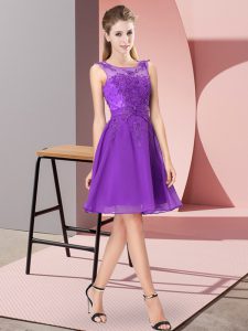 Smart Purple Empire Scoop Sleeveless Chiffon Knee Length Zipper Appliques Court Dresses for Sweet 16