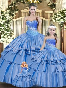 Edgy Ball Gowns Quince Ball Gowns Baby Blue Sweetheart Organza Sleeveless Floor Length Lace Up