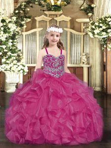  Sleeveless Beading and Ruffles Lace Up Child Pageant Dress