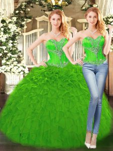  Floor Length Green Sweet 16 Quinceanera Dress Sweetheart Sleeveless Lace Up