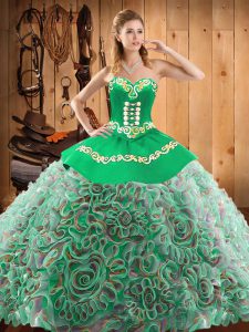 Super Multi-color Sleeveless Satin and Fabric With Rolling Flowers Sweep Train Lace Up 15th Birthday Dress for Military Ball and Sweet 16 and Quinceanera