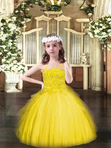 Excellent Beading and Ruffles Teens Party Dress Yellow Lace Up Sleeveless Floor Length