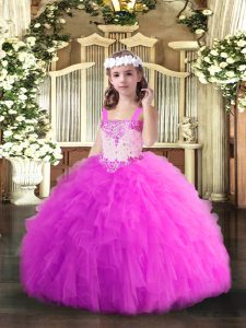  Straps Sleeveless Tulle Juniors Party Dress Beading and Ruffles Lace Up