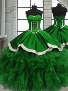  Ball Gowns Beading and Ruffles Quinceanera Gown Lace Up Organza Sleeveless Floor Length