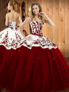 Classical Floor Length Wine Red Quinceanera Dress Sweetheart Sleeveless Lace Up