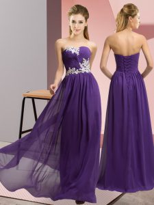 Glorious Chiffon Sweetheart Sleeveless Lace Up Appliques Homecoming Dress in Purple