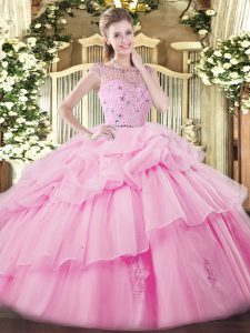 Best Selling Tulle Sleeveless Floor Length Sweet 16 Quinceanera Dress and Beading and Ruffles and Pick Ups