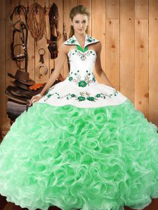  Embroidery Quinceanera Dresses Apple Green Lace Up Sleeveless Floor Length