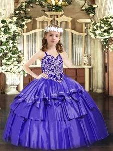  Lavender Ball Gowns Straps Sleeveless Organza Floor Length Lace Up Beading and Ruffled Layers Party Dresses