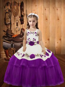  Straps Sleeveless Lace Up Kids Formal Wear Purple Organza
