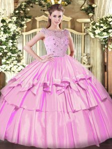  Lilac Sleeveless Floor Length Beading and Ruffled Layers Zipper Sweet 16 Dress