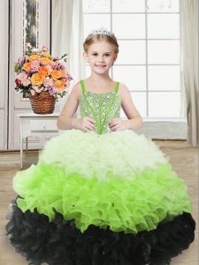  Multi-color Ball Gowns Beading and Ruffles Little Girl Pageant Gowns Zipper Organza Sleeveless Floor Length