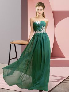 Dramatic Dark Green Empire Chiffon Sweetheart Sleeveless Appliques Floor Length Zipper Evening Dress