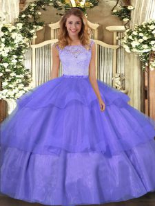 Colorful Lavender Sleeveless Lace and Ruffled Layers Floor Length Quinceanera Gowns