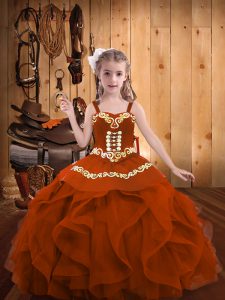  Rust Red Sleeveless Organza Lace Up Kids Pageant Dress for Party and Sweet 16 and Quinceanera and Wedding Party