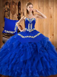 Graceful Satin and Organza Sleeveless Floor Length 15 Quinceanera Dress and Embroidery and Ruffles