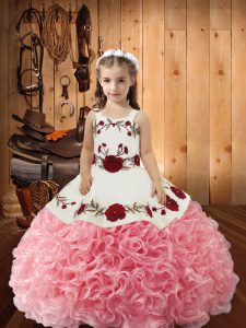 Cute Straps Sleeveless Lace Up Little Girls Pageant Dress Wholesale Pink Fabric With Rolling Flowers