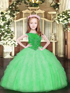  Floor Length Zipper Kids Formal Wear Apple Green for Party and Quinceanera with Beading and Ruffles