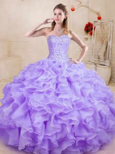 Nice Sweetheart Sleeveless Lace Up Ball Gown Prom Dress Lavender Organza