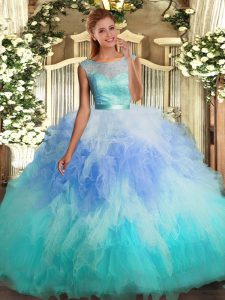 Decent Multi-color Sleeveless Lace and Ruffles Floor Length Quince Ball Gowns