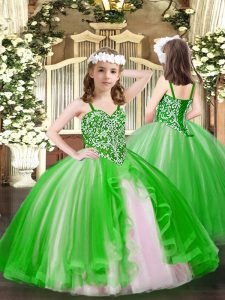  Straps Sleeveless Tulle Party Dress for Girls Beading Lace Up