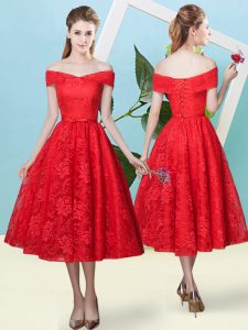Clearance Off The Shoulder Cap Sleeves Lace Dama Dress for Quinceanera Bowknot Lace Up