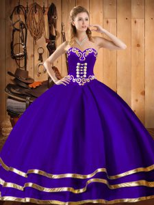  Purple Sleeveless Floor Length Embroidery Lace Up Quinceanera Dresses