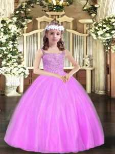  Tulle Sleeveless Floor Length Little Girl Pageant Dress and Beading
