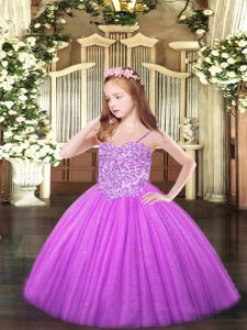  Appliques Little Girls Pageant Gowns Lilac Lace Up Sleeveless Floor Length