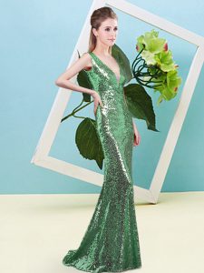  Green Homecoming Dress Prom and Party with Sequins V-neck Sleeveless Zipper