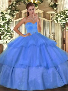 High Class Sweetheart Sleeveless Lace Up Quince Ball Gowns Baby Blue Organza