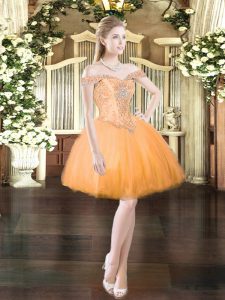  Orange Red Prom and Party with Beading Off The Shoulder Sleeveless Lace Up