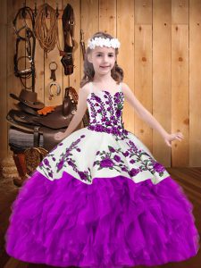  Ball Gowns Girls Pageant Dresses Purple Straps Organza Sleeveless Floor Length Lace Up