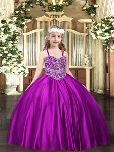 Luxurious Purple Pageant Gowns For Girls Party and Quinceanera with Beading Straps Sleeveless Lace Up