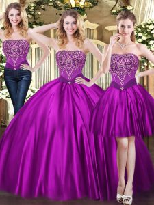  Sweetheart Sleeveless Lace Up 15 Quinceanera Dress Purple Tulle