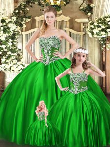  Sleeveless Organza Floor Length Lace Up Quinceanera Gown in Green with Beading
